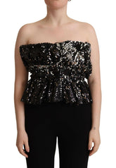 Aniye By Black Sequined Polyester Strapless Cocktail Blouse Top -   -  Aniye By.